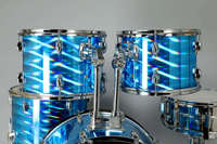 TEAMO Children Adult Five-Drum Set Two Cymbals Durable Wood Percussion Instrument Snare Bass Drum Oilpaper Drumheads Blue