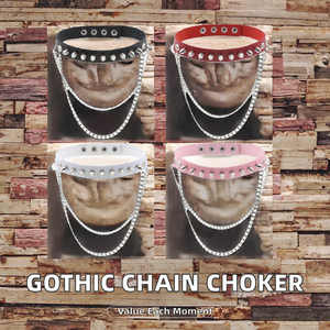Collier ras du cou punk gothique à chaîne à maillons, fait main en métal et cuir avec rivets, pour anniversaires et style Harajuku - Product Image 2