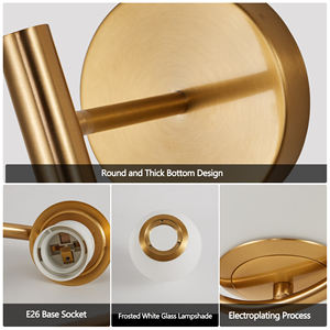 Set mit 2 Wand leuchten, Opal Milchglas Globe Golden Finish, Mid-Century Design Luxus Wand leuchten für Schlafzimmer Flur - Product Image 5