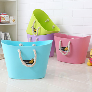 Storage Basket Oval Plastic With Rope Handle For Clothes Storage Pink Purple Blue Green - Product Image 4