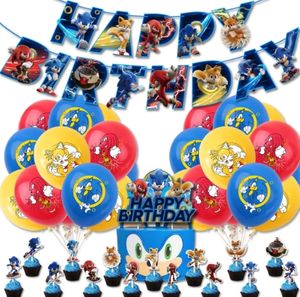 Bonito Banderín de Feliz <span class=keywords><strong>Cumpleaños</strong></span> con Tema de <span class=keywords><strong>Sonic</strong></span> el Erizo para Fiestas, Set de Decoraciones con Globos de Látex de Colores Mixtos y Adorno para Pastel - Product Image 4
