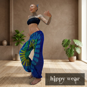 Pantalon Harem Mandala Gypsy Aladdin pour Festival, Bleu Rétro, Yoga, Hippie, Bohème, Ample, Très Élastique, Décontracté, Léger - Product Image 1