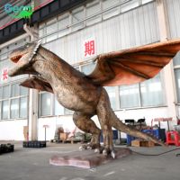 Modèle de dragon occidental animatronique grandeur nature en silicone et éponge, statue de dragon ailé pour exposition de parc à thème