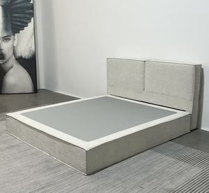 Modernes <span class=keywords><strong>minimalist</strong></span> isches graues Stoff bett mit hohem Kopfteil, weichem gepolstertem Rahmen, stilvollem wasch barem Doppelbett für Schlafzimmer und Hotel - Product Image 1