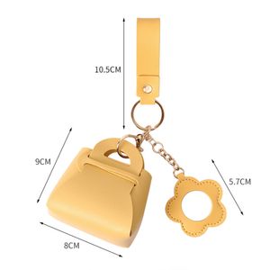 Llavero de Cuero PU con Espejo, Mini Bolso de Mano, Llavero con Flores, Espejos, Monedero, Anillos para Llaves para Mujer, Recuerdos de Fiesta y Boda - Product Image 5