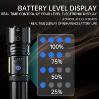 Lampe torche à double source lumineuse évolutive, zoom, lumière latérale COB, rechargeable USB Type C, affichage de la batterie, 7 modes, pour l'extérieur