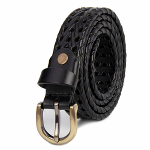 Ceintures pour homme en cuir véritable tressé noir et marron de luxe avec boucle dorée personnalisée - Product Image 3