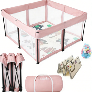 Parc de jeu pliable pour bébé avec tapis et balles océaniques, parc de sécurité portable pour nourrissons, clôture respirante en maille pour bébé - Product Image 1