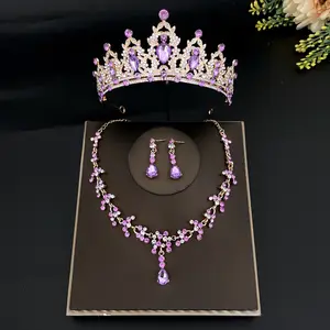 Романтический Новый Фиолетовый Кристалл невесты со стразами большая корона Королева Тиара набор горный хрусталь корона