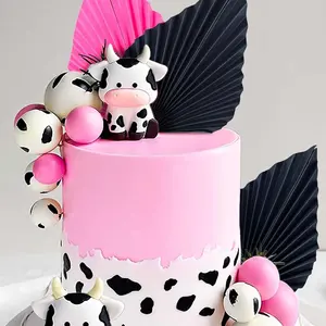 Hot Selling Cow Baby Cake Decoration Pink Themed Children's And Girls Birthday Cake Topper Birthday Party Decoration