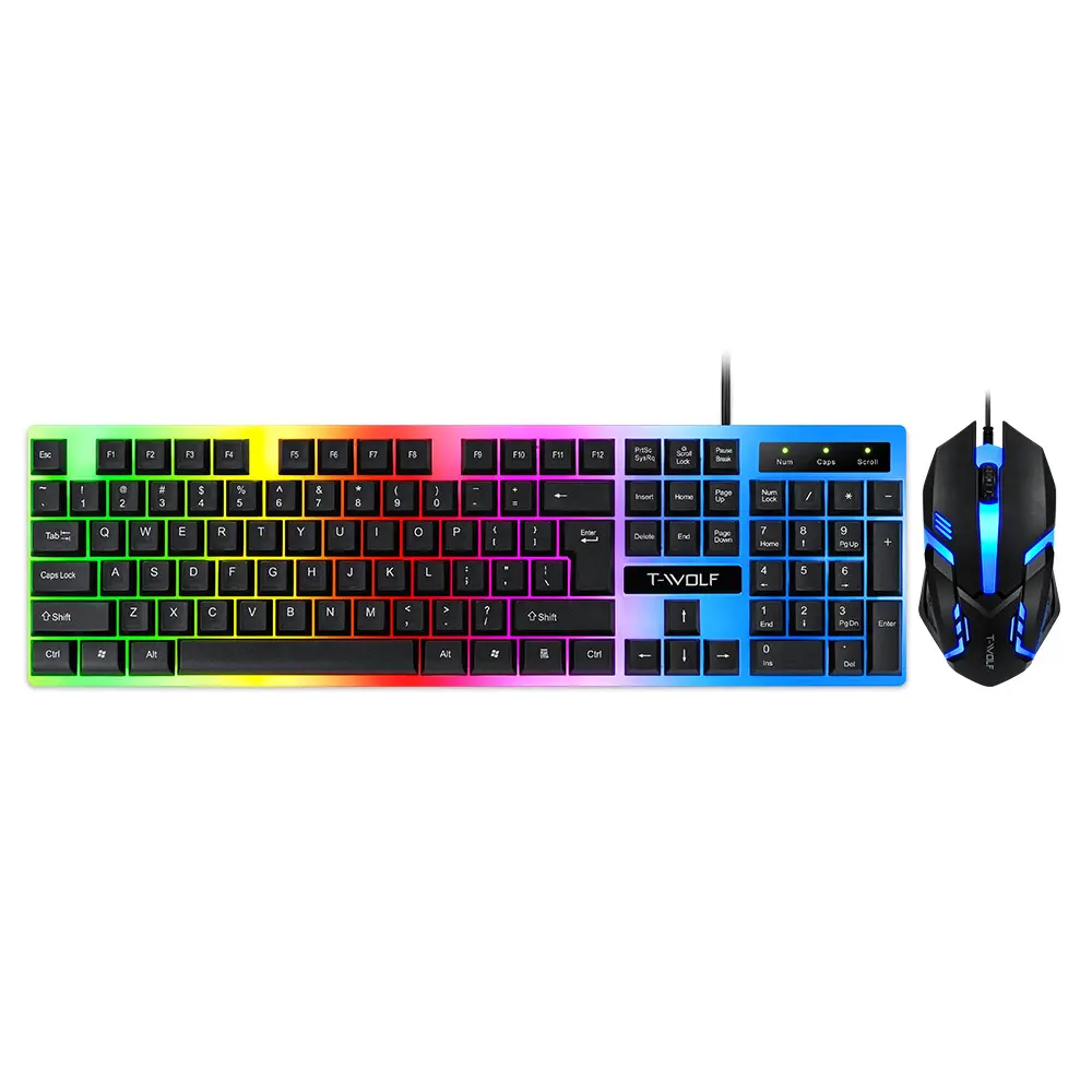 Fábrica rgb teclado do jogo acessório do computador gaming retroiluminação teclado e mouse com fio conjunto de combinação