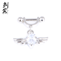 Anneau de téton en acier inoxydable 316L plaqué or avec motif aile d'ange en CZ pour mariage, fiançailles, fête, cadeau - Tendance