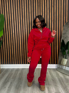 Autumn Winter Sports Two Piece <b>Set</b> Zipper Waist Velvet Oodie <b>Tie</b> Rope Pants Long Casual Style Pleated Knitting Ankle - Product Image 6