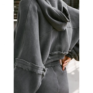 High Quality Heavyweight Fleece Zip-Up Ankle-Length Eco-Friendly Crop Top Hoodie for Women Custom Logo Streetwear Hoodie <b>Set</b> - Product Image 5