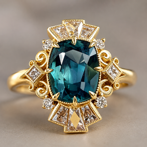 Anello Vintage Stile Corte con Gemma Blu per Donne, Elegante Gioiello da Dito - Product Image 3