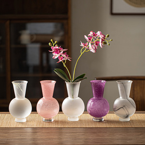 Jade Dew Glass Flower <b>Vase</b> <b>Mini</b> Tabletop <b>Vase</b> Modern Design Handmade For Home Decor - Product Image 1