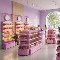 Étagère de présentation de bonbons pour supermarché avec étagères gondoles double face et étagères d'extrémité arrondies pour les confiseries