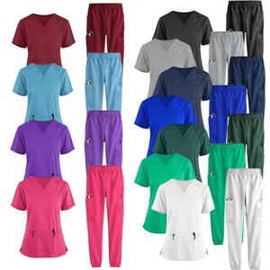 Women Scrub Set Two Piece V Neck Top And Pants With Double Pockets Moisture Wicking For Hospital Use - Product Image 1
