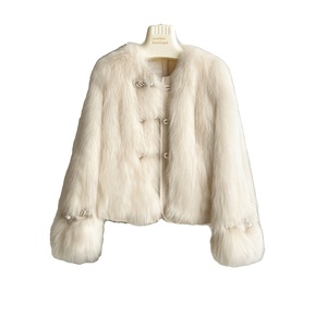 2024 Cappotto in Pelliccia di Volpe per Donna, Slim Fit, Giovanile, Monopetto, con Stampa, Corto, Nuova Collezione - Product Image 1