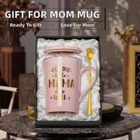 Cadeau de Noël pour maman - Tasse en céramique avec couvercle et cuillère 'Pour la meilleure maman du monde' - 400 ml - Design marbré - Boîte cadeau