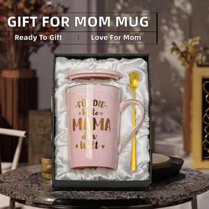 Regalo di Natale per la Mamma 'Per la Migliore Mamma del Mondo' Tazza in Ceramica con Coperchio e Cucchiaio 400ml Design Marmorizzato Confezione Regalo - Product Image 2
