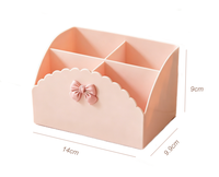 MONR Organisateur de maquillage mignon avec nœud décoratif, en plastique festonné, multi-compartiments, pour bureau et salle de bain, support cosmétique