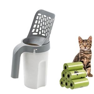 Suministros de limpieza rápida para mascotas, pala de arena para gatos de plástico portátil integrada, cuchara con bolsa y mango - Product Image 1