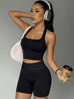 Ensemble de yoga 2 pièces pour femme, écologique, respirant, séchage rapide, avec bretelles convertibles, décolleté en V, dos nu, short et taille élastique, couleur unie