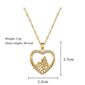 Collana con Ciondolo a Cuore e Farfalla in Acciaio Inossidabile con Zirconi per Donne, Catena per Clavicola, Gioielli Romantici (NL122) - Product Image 6