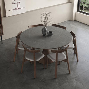 Solid <b>Wood</b> Slab <b>Extendable</b> <b>Dining</b> <b>Table</b> <b>Round</b> Walnut Modern Minimalist Design - Product Image 4