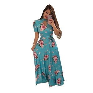Nouvelle Robe Longue Décontractée d'Été pour Femme, Grande Taille, Élégante, Sexy, Vintage, à Motifs Floraux, en Polyester, Coupe Crayon, Lavable, Col en V - Product Image 1