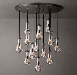 階段クリスタル雨滴シャンデリア照明ラウンド大型ペンダントライト高天井高級ロングレインドロップシャンデリア - Product Image 5