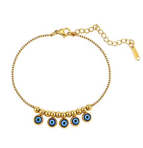 Refined 18K Gold Plated Stainless Steel <b>Anklet</b> With Shell Evil Eyes Charm Box Chain <b>Bracelet</b> Jewelry For Women - Product Image 1