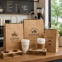 Sac en papier kraft marron classique durable imprimé sur mesure avec poignée, support pour 1, 2 ou 4 tasses, emballage à emporter pour thé au lait