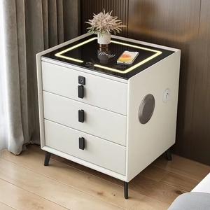 VL Modern LED Smart <strong>Bedside</strong> <strong>Table</strong> <strong>Antique</strong> Leather Wireless Charging Nightstand Bedroom Hotel Factory Sale Home Living Room - Product Image 2
