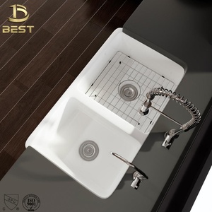 33*18 Farmhouse Kitchen <b>Sink</b> White Fireclay Porcelain Double <b>Drainer</b> Square Shape Undermount Honeycomb Surface Ceramic Material - Product Image 6