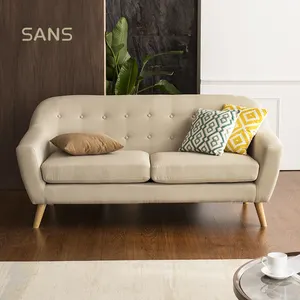 OEM estilo moderno país tela de lino distintos de botón de madera sofá de las piernas 1-2-3 plazas para la habitación