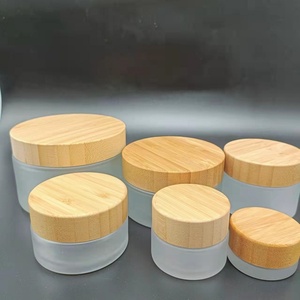 Bamboo Wood Cover Transparent <b>Sandblasted</b> Glass Cream Moisturizer & Face Cream Refill & Sample Facial Bottles Wholesale - Product Image 5