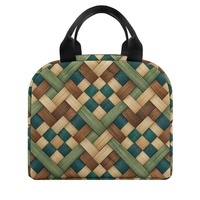 Sac à lunch isotherme portable avec panier tissé à motif tropical et doublure en feuille métallique épaisse