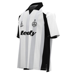 Maillot de sport rétro à rayures verticales noir-blanc HEALY, manches courtes, confortable, personnalisé, maillot de football pour hommes - Product Image 2