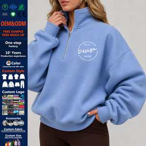 Custom High Quality Fleece Print Cotton Oversized <b>Quarter</b> Half <b>Zip</b> Stand Collar Blank Pullover Sweatshirt - Product Image 1
