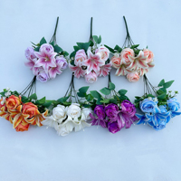 9-teiliger Künstlicher Lilien-Rosen-Strauß Seiden-Lilien-Blumenbündel für Braut Hochzeitsblumen Heim-Hochzeitsdekoration
