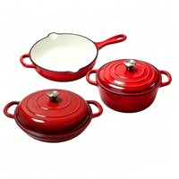 Ensemble de 3 casseroles en fonte émaillée, compatibles four, avec faitout et poêle, pour cuisinières à induction et à gaz