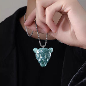 หยกธรรมชาติสีน้ำเงินลายเสือหัวหยก จี้หยก UNISEX ดีไซน์ดั้งเดิม ของขวัญแฟชั่น พร้อมใบรับรอง DW71 - Product Image 4