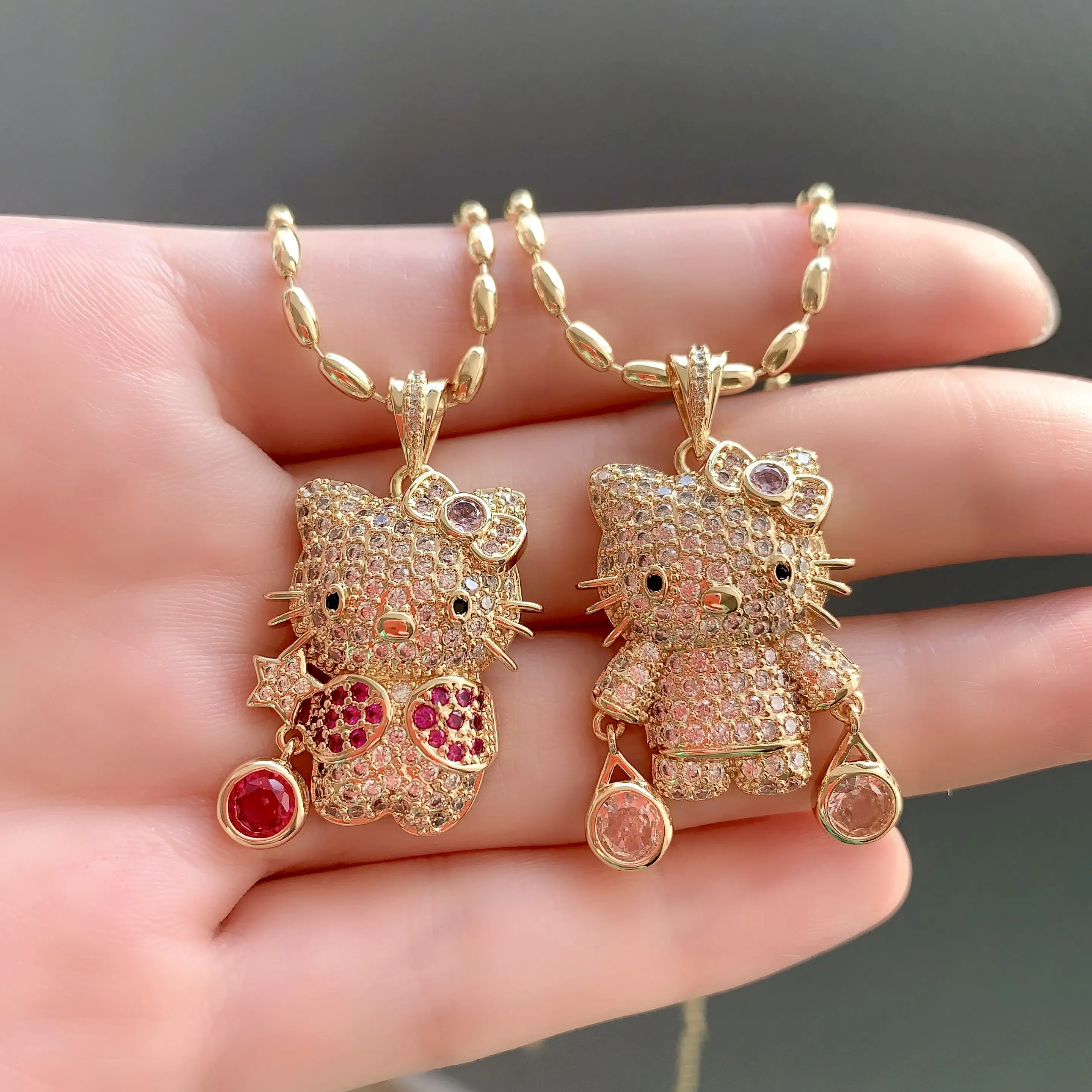 BD-C2469 kalung Hello Kitty untuk anak perempuan kalung cantik pakaian sehari-hari kalung berlian berkilau kualitas tinggi