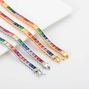 Hip Hop <b>Copper</b> <b>Bangle</b> 4mm Color Tennis Chain Micro-inlaid Square Zircon Claw Setting Unisex Hipster Jewelry Tanjing Fashion - Product Image 3