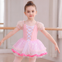Tutú de Ballet para Niñas, Leotardo con Mangas Abullonadas, Tirantes Cruzados y Lentejuelas, Vestido de Princesa para Danza, para Niñas Pequeñas, Actuaciones en Escenario y Clases de Danza