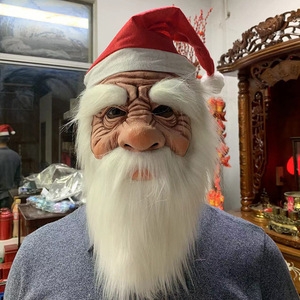 Masque de Père Noël en latex, masque intégral pour fête de Noël, costume amusant pour les fêtes, avec barbe blanche et chapeau - Product Image 2