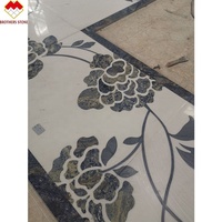 Carrelage mural de luxe en marbre bleu, Sodalite, fleur, jet d'eau, motifs de médaillon