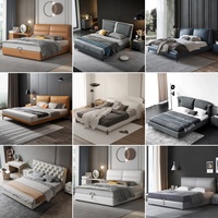 OKF Cadre de lit de chambre à coucher moderne italienne de luxe King Size Revêtement en tissu de cuir Double Queen Up-Lits rembourrés